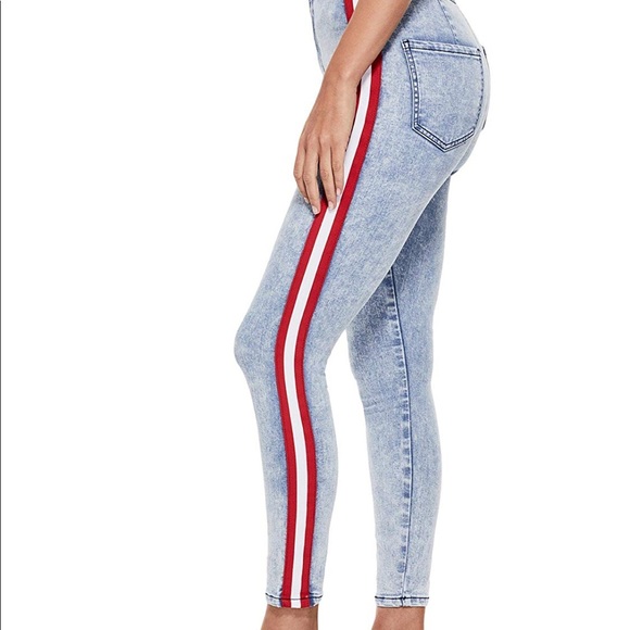 Guess High Rose Varsity Stripe Skinny Jeans